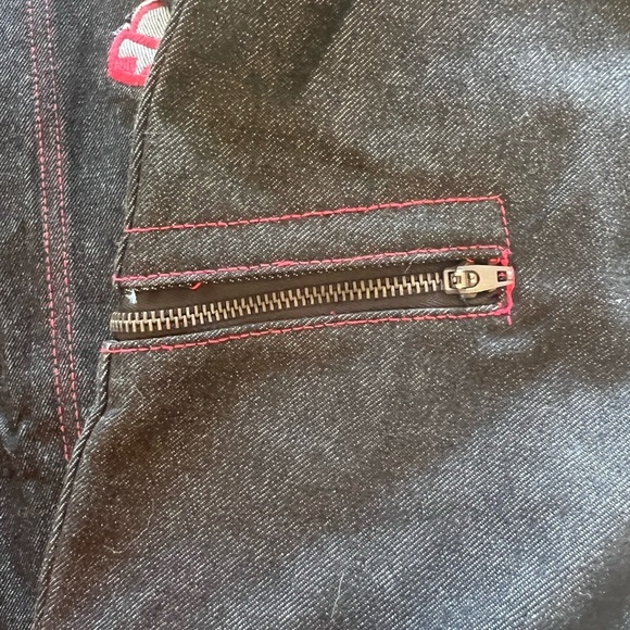 NWT Vintage Cool J Black Raw Denim Urban-Wear‎ Jacket Red-Line Embroidered - Picture 10 of 11